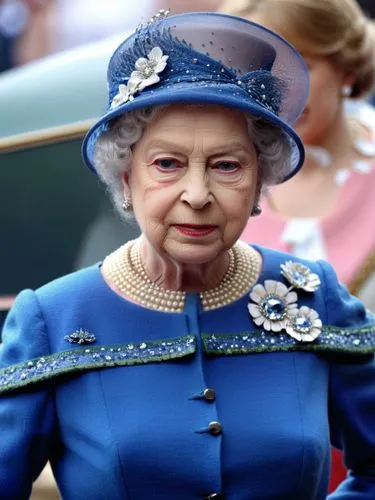 H. M. Queen Elizabeth II,an older woman in a blue dress and hat,elizabeth ii,qeii,koningin,monarchist,monarchial,royalist,Art,Classical Oil Painting,Classical Oil Painting 32