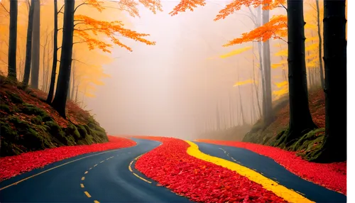 forest road,mountain road,autumn background,road,maple road,asphalt road,open road,the road,autumn scenery,long road,autumn forest,mountain highway,digital painting,roads,country road,winding road,road forgotten,world digital painting,fall landscape,autumn theme,Illustration,Abstract Fantasy,Abstract Fantasy 20