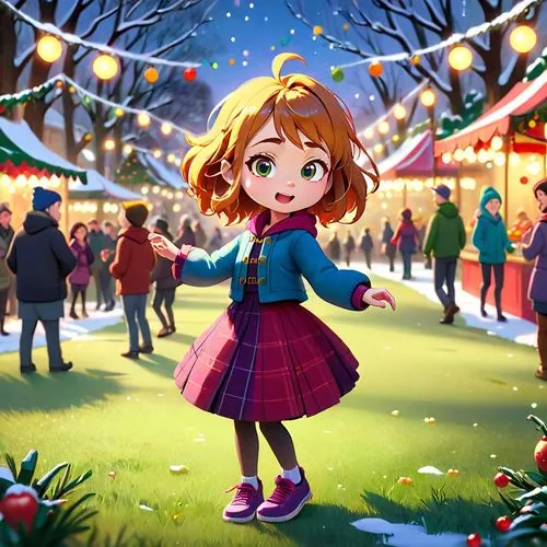 take random fruit, humanize it, maki it dancing in park,southpark style,winter,christmas snowy background,ice skating,winter background,winter festival,christmas wallpaper,christmas girl,christmas bac