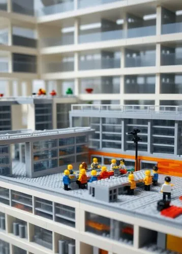 SP+A style architecture,  Rendered in style of lego,lego city,tilt shift,micropolis,miniland,multi storey car park,lego background,parkade,construction toys,microdistrict,lego frame,factory bricks,vox