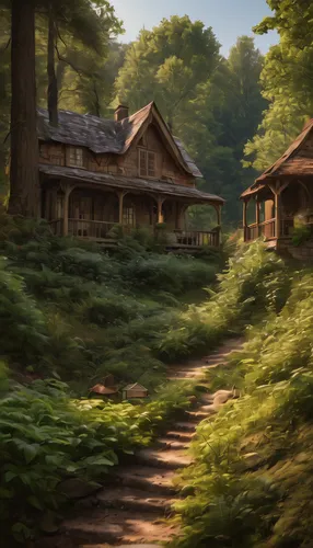 house in the forest,home landscape,wooden houses,nargothrond,summer cottage,world digital painting,forest landscape,shire,forest house,log cabin,rural landscape,cottage,forest path,log home,riftwar,ludgrove,wooden hut,riverwood,hobbiton,the cabin in the mountains,Photography,General,Natural