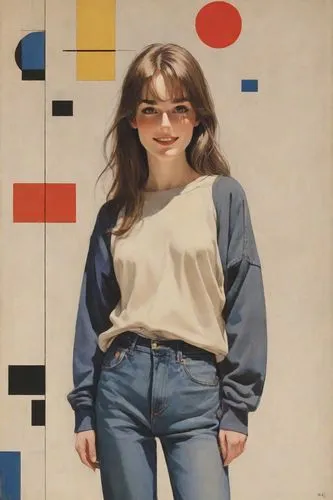 girl-in-pop-art,60s,mondrian,portrait of a girl,child portrait,girl in a long,1967,1971,70s,oil on canvas,retro girl,young woman,girl with cereal bowl,girl portrait,girl with a wheel,1973,retro woman,1965,vintage art,1982,Digital Art,Poster