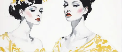 fashion illustration,gold paint stroke,gold paint strokes,callas,cool pop art,gold foil art,pop art style,janome chow,effect pop art,pop art woman,split personality,art deco woman,pop art people,mirror image,painted lady,serigraphy,warhol,pop art effect,gold foil,geisha girl,Art,Artistic Painting,Artistic Painting 24