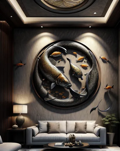 aquarium decor,wall decoration,luxury home interior,modern decor,interior decoration,interior design,dragon design,wall decor,3d rendering,dragon palace hotel,interior decor,contemporary decor,golden 