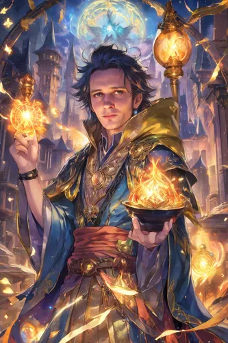 mage,magician,magus,candlemaker,summoner,fire artist,cg artwork,fire master,wizard,art bard,libra,zodiac sign libra,clockmaker,alibaba,magi,bard,merchant,fantasy portrait,flame spirit,burning torch,Di