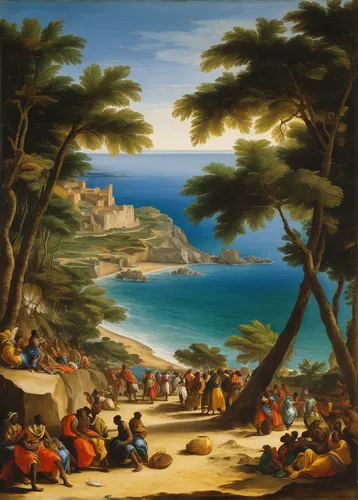 Describe the beautiful beaches and colorful culture of Sengal.,landscape with sea,beach landscape,school of athens,genesis land in jerusalem,barberini,coastal landscape,saint martin,church painting,th