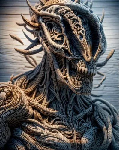 carved wood,krampus,wood carving,wood art,wooden mask,wood skeleton,sea god,carved,chainsaw carving,fractalius,scrap sculpture,wood elf,made of wood,png sculpture,supernatural creature,death god,medusa gorgon,god of the sea,gnarled,allies sculpture