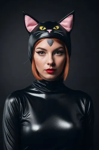 a young woman is dressed up as a cat,derivable,pussycat,catwoman,feline look,suara,kittani