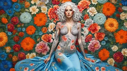 girl in flowers,flora,marylyn monroe - female,blanket of flowers,floral,oil on canvas,virgo,flower carpet,flower blanket,tapestry,opal,flower fairy,marilyn,fiori,falling flowers,oil painting on canvas,floral background,flower girl,magnolia,fabric painting