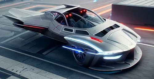 Beautiful, silver, red, futuristic, flying car flying in a futuristic, technological city.,audi e-tron,futuristic car,volkswagen beetlle,mercedes eqc,elektrocar,electric mobility,hyundai aero,electric