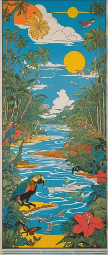 indigenous painting,tapestry,khokhloma painting,travel poster,acid lake,koi pond,koi,laguna verde,river landscape,alligator lake,polynesia,vintage art,fall landscape,vintage print,hokkaido,autumn landscape,lagoon,river delta,vincent van gough,a river,Illustration,Black and White,Black and White 20