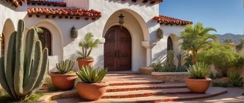 hacienda,spanish tile,santa barbara,cafayate,dutchman's-pipe cactus,entryway,palmilla,entryways,casitas,pueblito,xeriscaping,patios,exterior decoration,courtyards,casa,stucco wall,restored home,ojai,sonoran,front door,Illustration,Retro,Retro 07