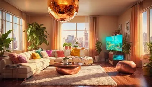 livingroom,sitting room,living room,interior decor,sunroom,home interior,the living room of a photographer,interior design,interior decoration,modern decor,apartment lounge,contemporary decor,great room,gold-pink earthy colors,interiors,mid century modern,decor,3d rendering,decors,showhouse,Illustration,Realistic Fantasy,Realistic Fantasy 38