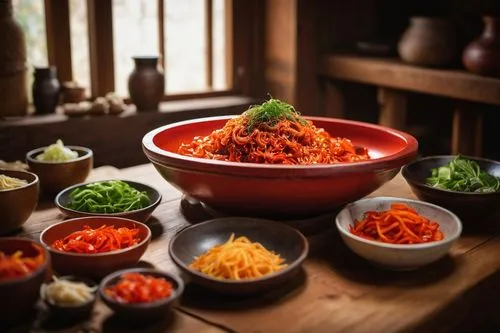 korean royal court cuisine,dak galbi,korean side dish,korean cuisine,banchan,korean spicy cabbage,korean chinese cuisine,bibimbap,naengmyeon,korean chrysanthemum,gochujang,baek kimchi,korean food,muhammara,tibetan bowls,huaiyang cuisine,jajangmyeon,makguksu,anhui cuisine,kimchijeon,Illustration,Retro,Retro 24