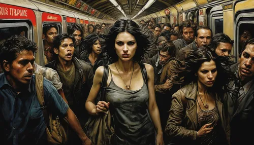 the girl at the station,london underground,the train,subway station,subway system,metro station,subway,bottleneck,social distancing,public transport,train way,hollywood metro station,underground,train of thought,train,the train station,last train,crowded,public transportation,walking dead,Illustration,Realistic Fantasy,Realistic Fantasy 10