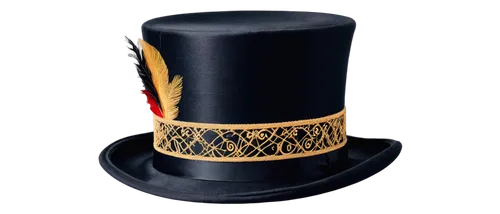 Top hat, Victorian era, luxurious, black silk, wide brim, high crown, intricate embroidery, golden thread, delicate lace, soft focus, shallow depth of field, warm lighting, 3/4 composition, solo, isol