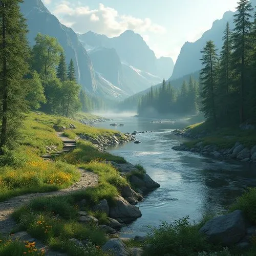 salt meadow landscape,river landscape,fantasy landscape,mountain stream,landscape background,mountain river,alpine landscape,mountain meadow,world digital painting,mountain landscape,nature landscape,meadow landscape,forest landscape,streamside,mountain valley,headwaters,valley,beautiful landscape,mountain spring,riverwood,Photography,General,Realistic