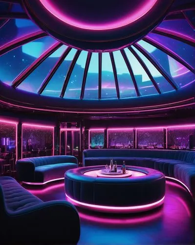 ufo interior,spaceship interior,nightclub,spaceland,spaceship space,futuristic art museum,futuristic landscape,planetariums,futuristic,sky space concept,neon cocktails,spaceship,retro diner,spaceport,jupiters,piano bar,planetarium,poolroom,teacups,pool bar,Illustration,Abstract Fantasy,Abstract Fantasy 02