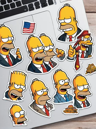 Describe a hilarious mishap where Homer Simpson mistakenly becomes the mayor of Springfield.,flanders,stickers,homer simpsons,homer,clipart sticker,sticker,bart,cartoon chips,pentagon shape sticker,st