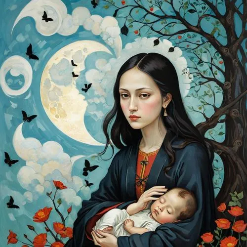 little girl and mother,maternal,mother with children,motherhood,mother and children,yanzhao,Illustration,Abstract Fantasy,Abstract Fantasy 07