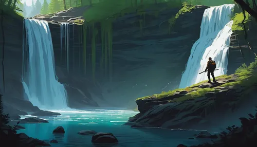 green waterfall,waterfall,waterfalls,water fall,ash falls,falls,brown waterfall,wasserfall,water falls,a small waterfall,fantasy landscape,falls of the cliff,cascading,ilse falls,bridal veil fall,world digital painting,canyon,fjord,streams,exploration,Conceptual Art,Fantasy,Fantasy 09