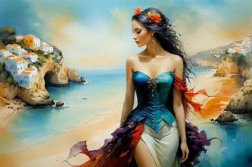 amphitrite,the sea maid,fantasy art,ariadne,fantasy picture,atlantica,mermaid background,margaery,persephone,nereids,world digital painting,fathom,watercolor background,sirenia,art painting,sirene,ofelia,aphrodite,frigga,hesperides,Illustration,Realistic Fantasy,Realistic Fantasy 16