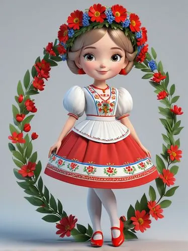 flamenca,girl in a wreath,russian folk style,folk costume,habanera,rosalinda,Unique,3D,3D Character