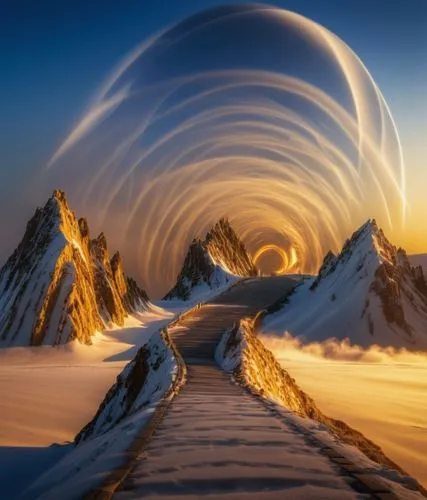frozen bubble,snow ring,wall tunnel,ice cave,stargate,ice planet,frozen soap bubble,ice ball,infinite snow,ice landscape,wormhole,snow shelter,snow slope,ortler winter,crevasse,ice hotel,antarctica,wind wave,snow mountain,futuristic landscape,Photography,General,Realistic