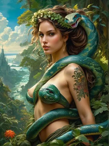 fantasy art,fantasy picture,fantasy portrait,sirena,inara,fairie,naiad,faerie,faery,snake charming,dryad,water nymph,kahlan,viveros,melusine,anahata,amazonian,nissa,amazonica,anacondas,Conceptual Art,Fantasy,Fantasy 05