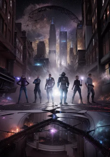 cg artwork,sci fiction illustration,concept art,superhero background,digital compositing,outbreak,guardians of the galaxy,media concept poster,sci-fi,sci - fi,avengers,sci fi,black city,game illustration,pandemic,scifi,the pandemic,officers,game art,dystopian