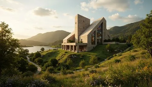 snohetta,house in the mountains,house in mountains,futuristic architecture,3d rendering,render,bjarke,shannara,modern architecture,dunes house,cubic house,ecotopia,futuristic landscape,grass roof,cube stilt houses,dreamhouse,renders,nordfjord,sirdal,3d render