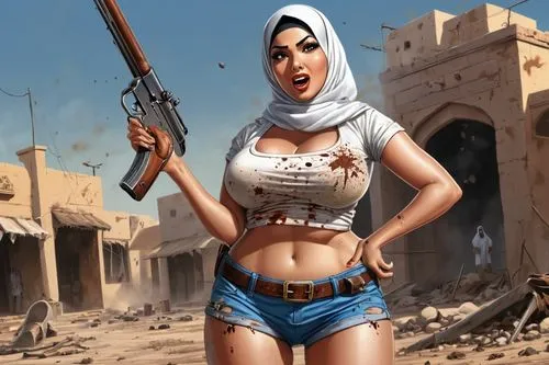 girl with gun,woman holding gun,hijaber,sharia,harran,islamic girl,girl with a gun,bulletgirl,arabian,habibti,hijabs,infidel,khatoon,arabiyah,orientalist,alawites,muslim woman,hayat,persia,westernised,Illustration,American Style,American Style 13