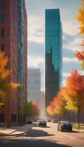 urban landscape,city scape,one autumn afternoon,autumn morning,autumn scenery,fall landscape,fall foliage,autumn light,autumn day,streetscapes,office buildings,autumn background,city corner,minneapolis,streetscape,business district,autumn landscape,late autumn,autumn frame,arborway,Art,Artistic Painting,Artistic Painting 08