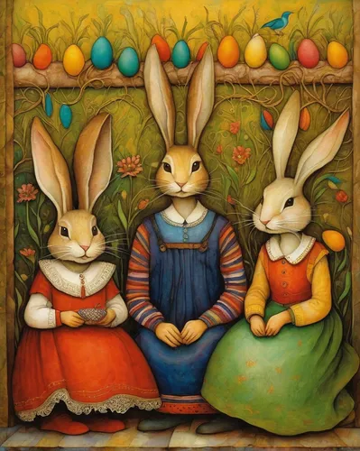 Write a heartwarming story about a family's Easter celebration.,rabbit family,rabbits and hares,easter rabbits,hares,rabbits,female hares,easter card,bunnies,peter rabbit,felted easter,hare window,har