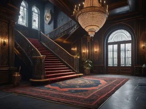 entrance hall,ornate room,victorian room,foyer,hallway,driehaus,staircase,victorian,royal interior,mauritshuis,upstairs,entryway,victorian style,entranceway,deakins,ornate,crown palace,winding staircase,victoriana,outside staircase,Photography,General,Sci-Fi