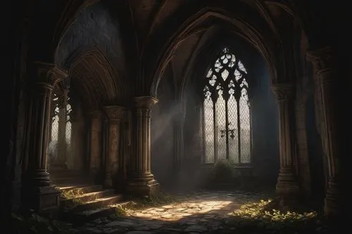 shadowgate,hall of the fallen,haunted cathedral,doorways,cathedrals,cloistered,sepulchres,sanctuary,threshold,ravenloft,labyrinthian,alcove,archways,woolfe,neogothic,sanctum,ruins,threshhold,sepulchre,gothic,Conceptual Art,Fantasy,Fantasy 31