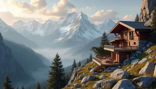 house in mountains,house in the mountains,mountain huts,mountain hut,the cabin in the mountains,mountain settlement,alpine hut,alpine village,mountainside,mountain village,mountain scene,alpine landscape,high alps,home landscape,the alps,mountain landscape,chalet,mountain view,mountainview,world digital painting,Photography,General,Realistic