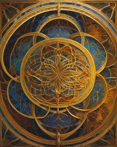 metatron's cube,sacred geometry,dharma wheel,euclid,armillary sphere,mandala,mantra om,solar plexus chakra,mandala framework,zodiac,gyroscope,pendulum,fibonacci,kaleidoscope,fibonacci spiral,yantra,time spiral,the center of symmetry,synthesis,golden ratio,Illustration,Realistic Fantasy,Realistic Fantasy 03