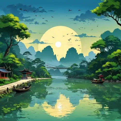 landscape background,cartoon video game background,japan landscape,fantasy landscape,river landscape,world digital painting,nature background,beautiful landscape,an island far away landscape,oriental,oriental painting,shaoming,japanese background,nature landscape,qingcheng,windows wallpaper,beautiful japan,yiping,evening lake,mid-autumn festival,Unique,Design,Logo Design