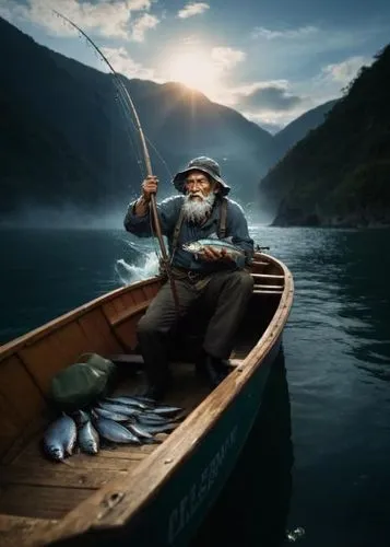 A fisherman catching fish on a boat,fisherman,fishermen,monopod fisherman,mccurry,fishermens,fisherwoman,fisherfolk,commercial fishing,version john the fisherman,fishery,boatman,people fishing,fisherm