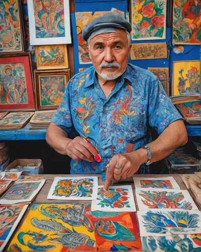 handicrafts,italian painter,grand bazaar,vendor,khamsa,vendors,turkish culture,hand painting,seller,folk art,woodblock prints,meticulous painting,artisan,artist portrait,rangoli,woodblock printing,glass painting,indian art,azerbaijan azn,art dealer,Conceptual Art,Oil color,Oil Color 25