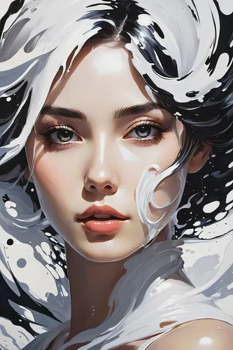 the sea maid,water splashes,water splash,flowing water,water rose,sea water splash,siren,digital painting,white rose snow queen,white swan,world digital painting,fluid,splashing,flowing,white blossom,fantasy portrait,the wind from the sea,wet girl,milk splash,sea foam,Conceptual Art,Fantasy,Fantasy 29