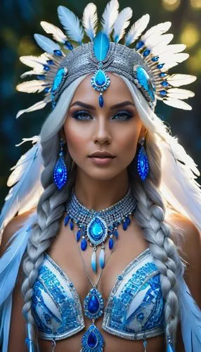 pocahontas,indian headdress,warrior woman,native american,american indian,feather headdress,headdress,cherokee,blue enchantress,shamanic,amerindian,shamanism,the american indian,headdresses,azura,female warrior,amazonica,kitana,celtic queen,intertribal,Photography,General,Realistic