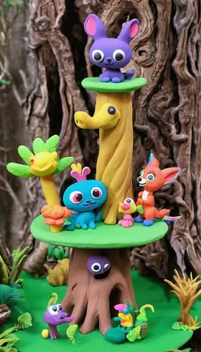 cartoon forest,woodland animals,pacifier tree,animal tower,fairy house,play-doh,fairy village,fairy stand,fairy forest,cats in tree,play tower,frutti di bosco,treehouse,forest animals,clay animation,playset,acerola family,children's toys,play doh,frog gathering,Unique,3D,Clay