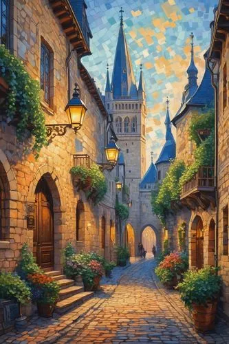 medieval street,medieval town,medieval,eltz,the cobbled streets,quedlinburg,fantasy picture,fairy tale castle,knight village,fantasy landscape,hohenzollern castle,townscapes,citadels,fairytale castle,hamelin,3d fantasy,beautiful buildings,windows wallpaper,cobblestone,fantasy art,Conceptual Art,Daily,Daily 31