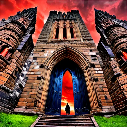 gothic architecture,haunted cathedral,gothic church,portal,temple fade,newcastle castle,blood church,devil's tower,stone arch,cathedral,hall of the fallen,nidaros cathedral,the black church,temples,stargate,black church,templedrom,pointed arch,whitby abbey,heaven gate,Illustration,Realistic Fantasy,Realistic Fantasy 39