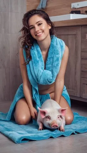 lucky pig,domestic pig,in a towel,towel,girl with dog,pet vitamins & supplements,kitchen towel,girl with cloth,teacup pigs,dog photography,french bulldog blue,american hairless terrier,domestic animal,sarong,pajamas,dog-photography,girl in cloth,pig,pot-bellied pig,mini pig,Conceptual Art,Fantasy,Fantasy 14