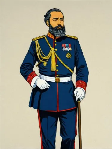 A regal king with beard and uniform.,bashirov,alexandrovich,korchagin,kutuzov,generalmajor,sattarkhanov,shikhmuradov,mitrofanov,bazhanov,kenyatta,alexandrovsky,anatolyevich,konstantinovich,ivanovich,z