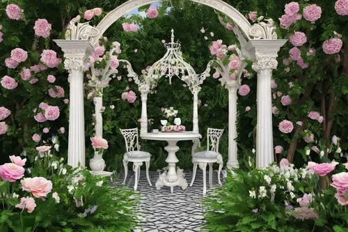 flower booth,rose arch,rose garden,garden roses,flower stand,pergola,blooming roses,garden decor,pearl border,floral corner,garden rose,roses frame,garden party,landscape rose,way of the roses,secret garden of venus,rosebushes,flower garden,garden decoration,cottage garden,Conceptual Art,Fantasy,Fantasy 22