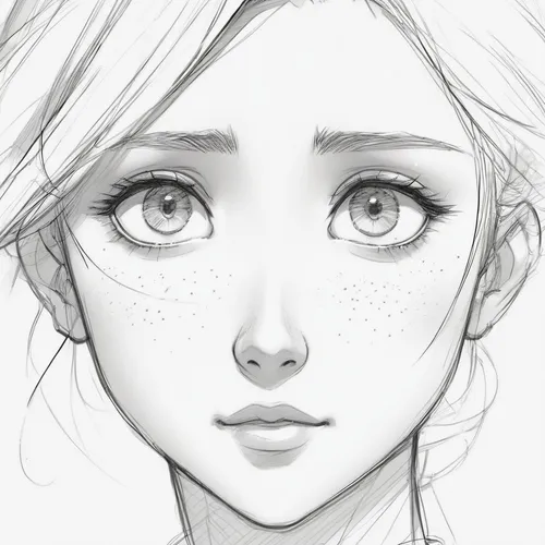 Generate an anime face with blushing cheeks and a shy, downward gaze.,eyes line art,girl portrait,practice,worried girl,pupils,girl drawing,sketch,study,pupil,closeup,scribble,face portrait,doll's fac